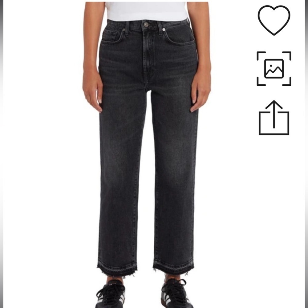 7 Seven For All Mankind Logan Stovepipe Jeans 27 Unrolled Raw Cut Hems Licorice